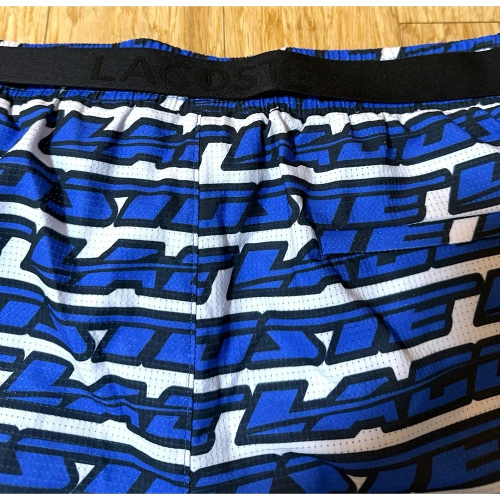 Lacoste Maillot De Bain Blue Swimwear Men's Size Large Black Back Logo And Print